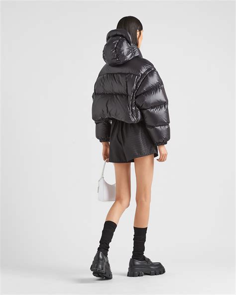 prada re-nylon cropped convertible down jacket|Black Re.